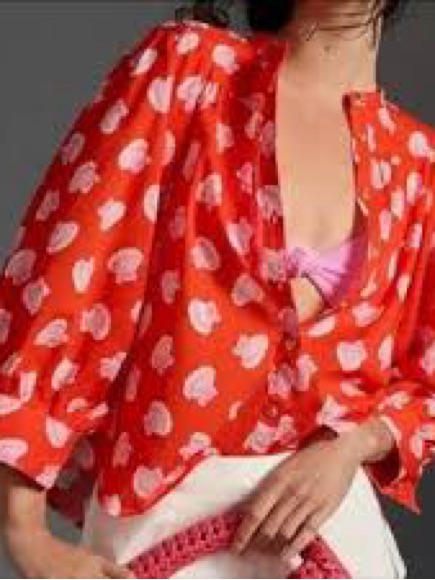 Maeve Anthropologie Red Seashell Blouse Sz Xl